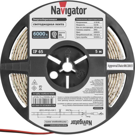 Лента светодиодная 71 765 NLS-3528CW120-9.6-IP65-12V R5 9.6Вт/м (уп.5м) Navigator 71765