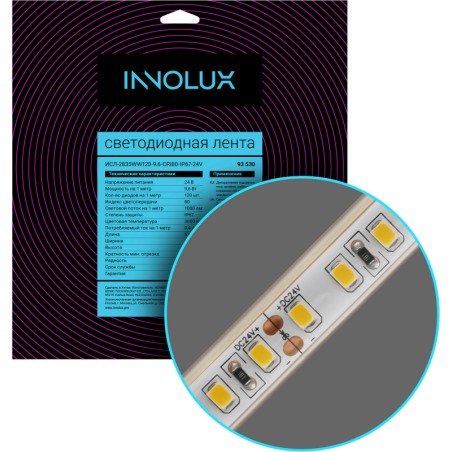 Лента светодиодная 93 530 СДЛ-2835WW120-9.6-CRI80-IP67-24V (уп.5м) INNOLUX 93530