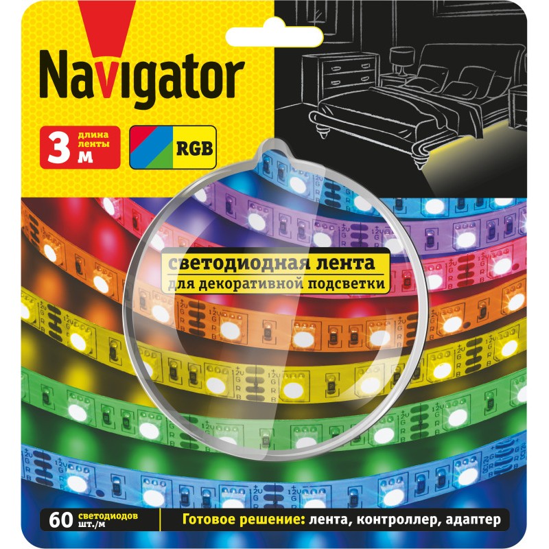 Лента светодиодная 95 145 NLS-SET-03 RGB 3м 60шт/м адаптер 1м IP20 Navigator 95145 Лента светодиодная 95 145 NLS-SET-03 RGB 3м 60шт/м адаптер 1м IP20 Navigator 95145