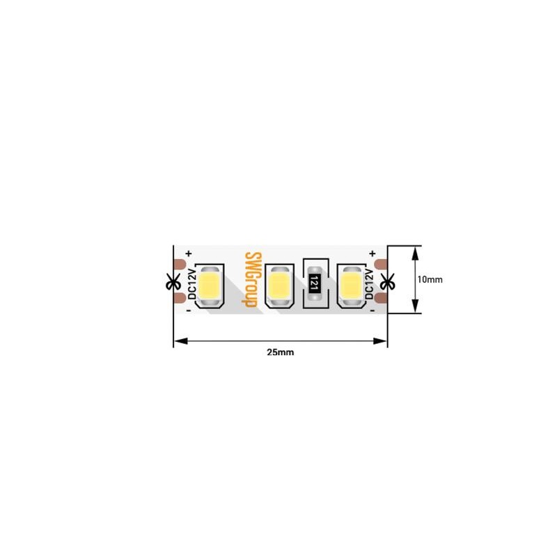 Лента светодиодная стандарт 2835 120LED/м 12Вт/м 12В IP20 со скотчем 3М холод. бел. (уп.5м) SWG Standard 00-00009238