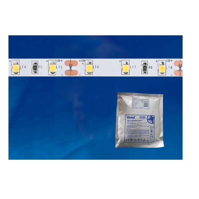 Лента светодиодная ULS-2835-60LED/m-8mm-IP20-DC24V-6W/m-5M-W 6Вт/м 60LED/м 4000К нейтр. бел. IP20 24В DC 8мм гибкая на самоклеящ