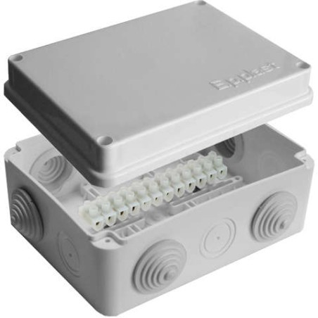 Коробка распределительная ОП 150х110х70мм IP54 с клемм. 10 выходов 6 гермовводов 10А 12 контактов крышка на винтах сер. Epplast 