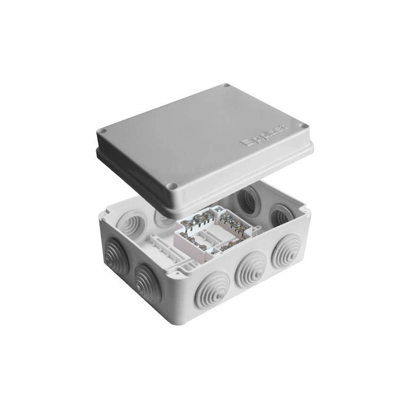 Коробка распределительная ОП 150х110х70мм IP54 с клемм. 10 выходов 10 гермовводов 16А 24 контакта крышка на винтах сер. Epplast 