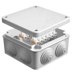 Коробка распределительная ОП 105х105х56мм IP54 с клемм. 7 выходов 4 гермоввода 10А 12 контактов крышка на винтах сер. Epplast 11
