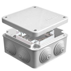 Коробка распределительная ОП 105х105х56мм IP54 с клемм. 7 выходов 4 гермоввода 16А 24 контакта крышка на винтах сер. Epplast 110