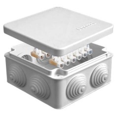 Коробка распределительная ОП 105х105х56мм IP54 с клемм. 7 выходов 4 гермоввода 10А 12 контактов крышка защелкивающаяся сер. Eppl