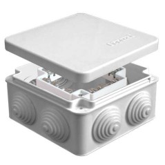 Коробка распределительная ОП 105х105х56мм IP54 с клемм. 7 выходов 4 гермоввода 16А 24 контакта крышка защелкивающаяся сер. Eppla