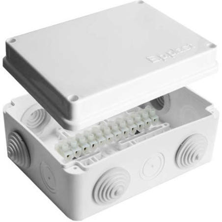 Коробка распределительная ОП 150х110х70мм IP54 с клемм. 10 выходов 6 гермовводов 10А 12 контактов крышка на винтах бел. Epplast 