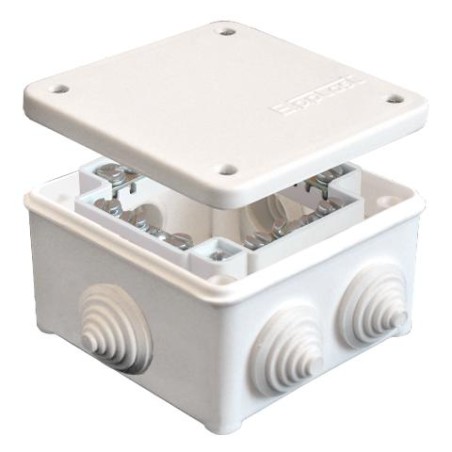 Коробка распределительная ОП 85х85х45мм IP54 с клемм. 7 выходов 3 гермоввода 16А 24 контакта крышка на винтах бел. Epplast 13012