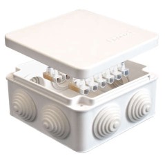 Коробка распределительная ОП 105х105х56мм IP54 с клемм. 7 выходов 4 гермоввода 10А 12 контактов крышка защелкивающаяся бел. Eppl