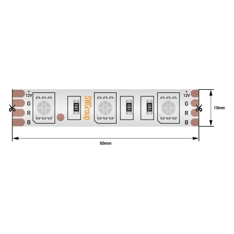 Лента светодиодная стандарт 5050 60LED/м 14.4Вт/м RGB 12В IP68 (уп.5м) SWG Standard 00-00001845