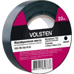 Изолента V02-7B-18х19-20 0.18х19мм (рул.20м) черн. Volsten 9789
