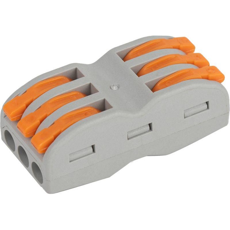 Клемма строительно-монтажная СМК 423 проходная 3 плюса с рычагом 0.08-4кв.мм (уп.50шт) ЭРА Б0057073