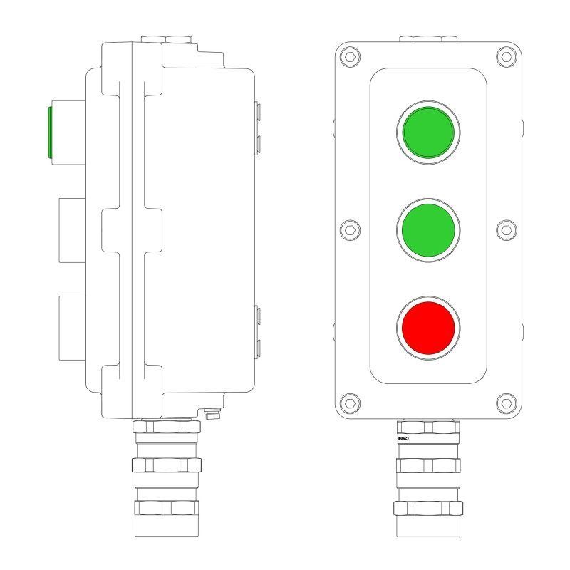 Пост управления взрывонепроницаемый из алюминия LCSD-03-B-MC-L1G(220)x1-P1G(11)x1-P1R(11)x1-PCMB-KA3MHK DKC LCSD21000108