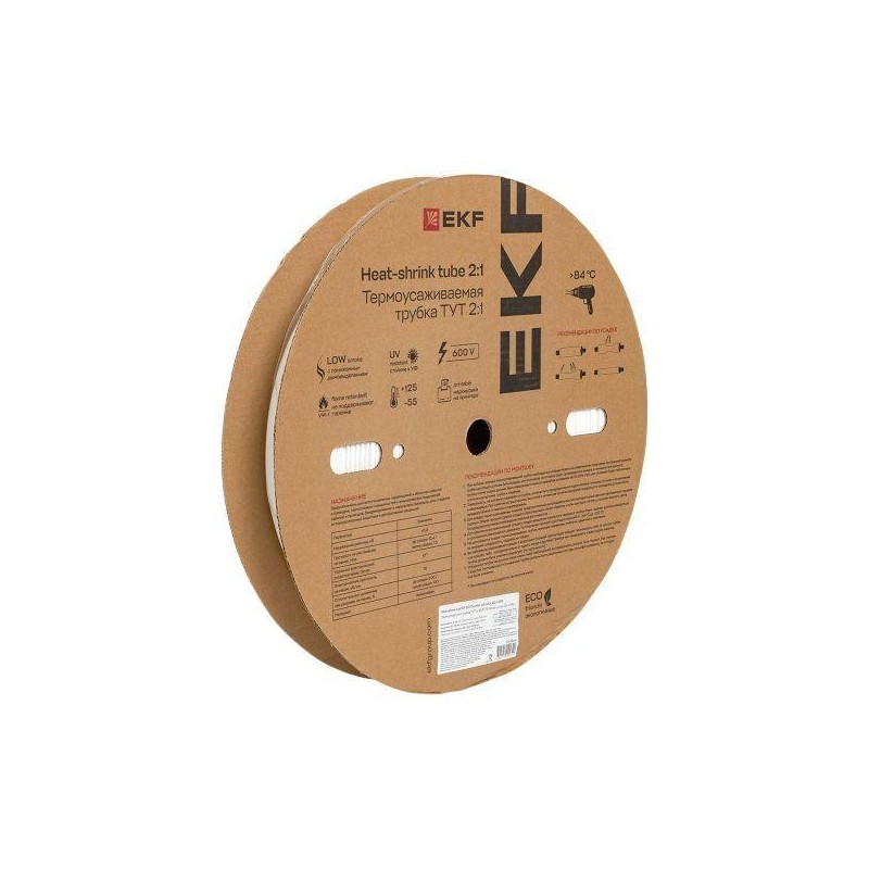 Трубка термоусадочная ТУТ нг 30/15 бел. (уп.50м) EKF tut-30-w
