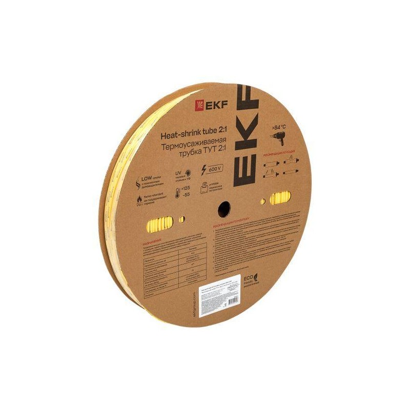 Трубка термоусадочная ТУТ нг 4/2 желт. (уп.200м) EKF tut-4-y