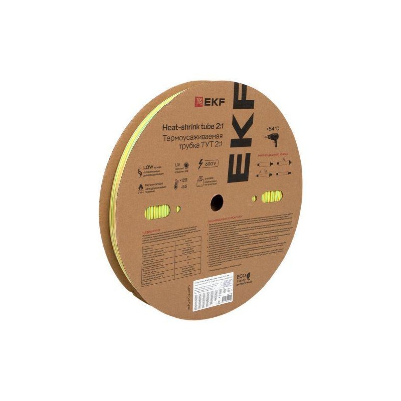 Трубка термоусадочная ТУТ нг 4/2 желт./зел. (уп.200м) EKF tut-4-yg
