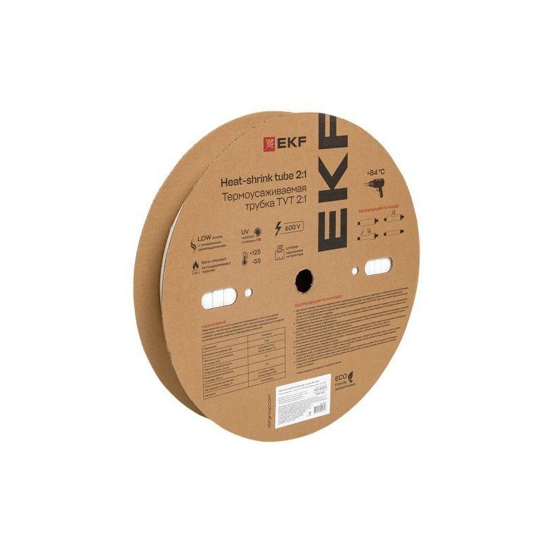 Трубка термоусадочная ТУТ нг 40/20 бел. (уп.50м) EKF tut-40-w