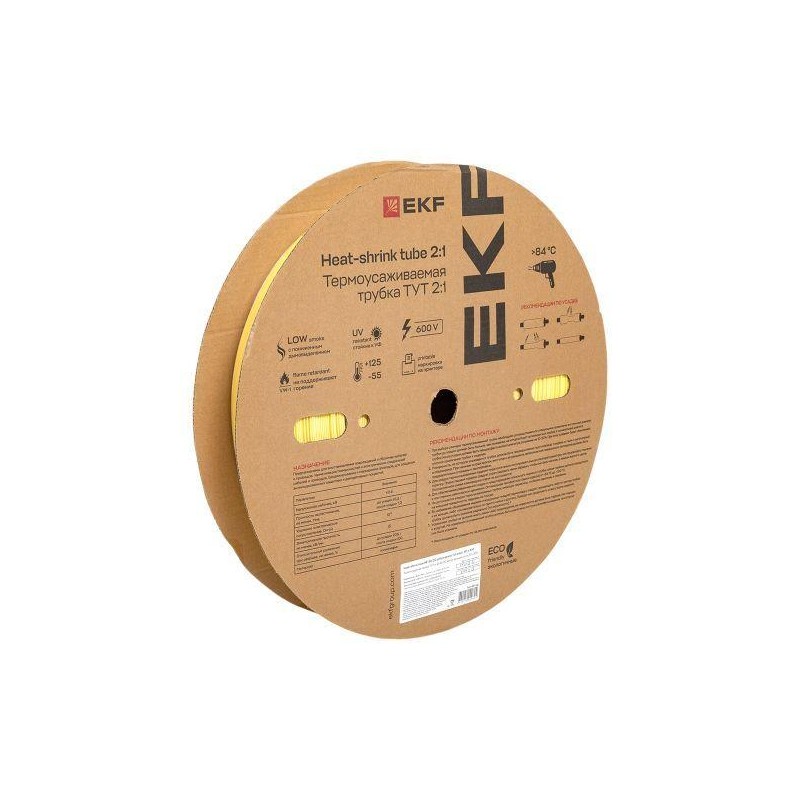 Трубка термоусадочная ТУТ нг 40/20 желт./зел. (уп.50м) EKF tut-40-yg