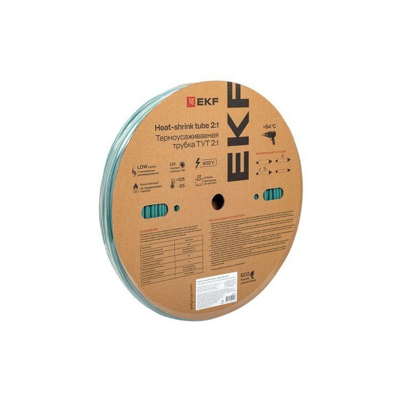 Трубка термоусадочная ТУТ нг 6/3 зел. (уп.100м) EKF tut-6-j
