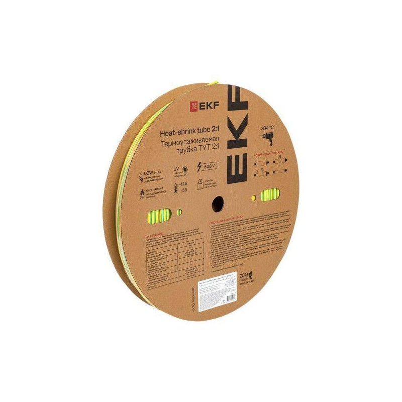 Трубка термоусадочная ТУТ нг 6/3 желт./зел. (уп.100м) EKF tut-6-yg Трубка термоусадочная ТУТ нг 6/3 желт./зел. (уп.100м) EKF tut-6-yg