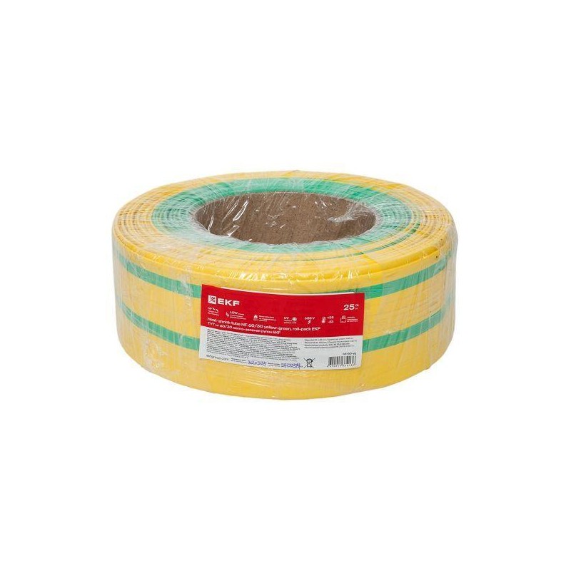 Трубка термоусадочная ТУТ нг 60/30 желт./зел. PROxima (уп.25м) EKF tut-60-yg