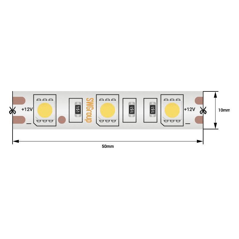 Лента светодиодная стандарт 5050 60LED/м 14.4Вт/м тепл. бел. 12В IP68 (уп.5м) SWG Standard 00-00001847