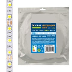 Лента светодиодная гибкая ULS-Q221 5050-60LED/m-10mm-IP20-DC12V-14.4Вт/m-5M-6500K на самоклеящейся основе (уп.5м) Volpe UL-00004