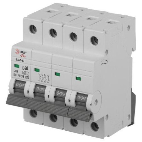 Выключатель автоматический 4п D 40А 4.5кА ВА47-63 PRO ЭРА Б0059488