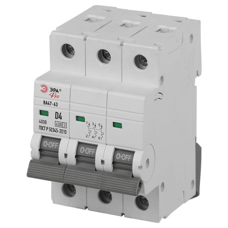 Выключатель автоматический 3п D 4А 4.5кА ВА47-63 PRO ЭРА Б0059471