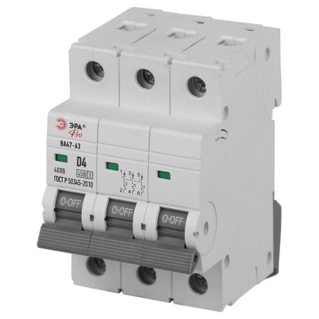 Выключатель автоматический 3п D 4А 4.5кА ВА47-63 PRO ЭРА Б0059471