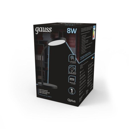 Светильник светодиодный настольный Qplus 8Вт 4000К 500лм 5В с USB-разъемом диммир. черн. GAUSS GT5032