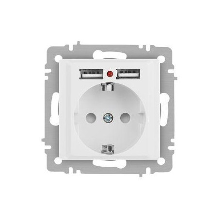 Розетка Accent 6-410-01М P+E Schuko со шторками 16А-250В + 2хUSB IP20 СУ бел. матов. Intro Б0063691