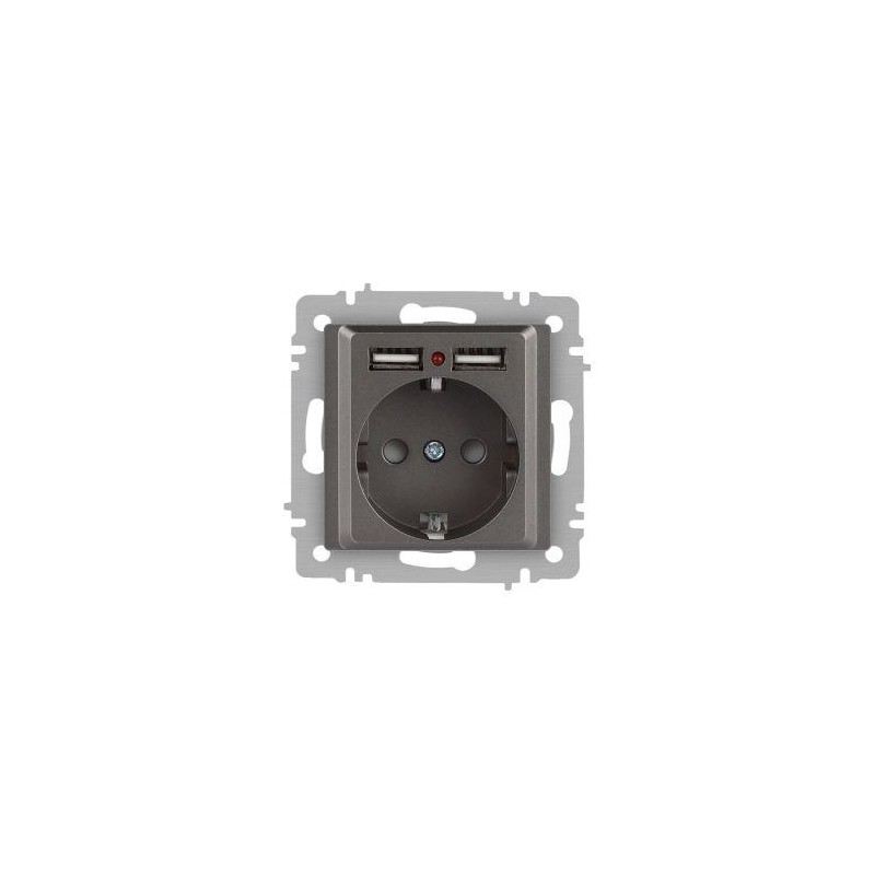 Розетка Accent 6-410-09 P+E Schuko со шторками 16А-250В + 2хUSB IP20 СУ титан Intro Б0063711 Розетка Accent 6-410-09 P+E Schuko со шторками 16А-250В + 2хUSB IP20 СУ титан Intro Б0063711