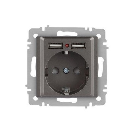 Розетка Accent 6-410-09 P+E Schuko со шторками 16А-250В + 2хUSB IP20 СУ титан Intro Б0063711