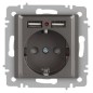 Розетка Accent 6-410-09 P+E Schuko со шторками 16А-250В + 2хUSB IP20 СУ титан Intro Б0063711 Розетка Accent 6-410-09 P+E Schuko со шторками 16А-250В + 2хUSB IP20 СУ титан Intro Б0063711