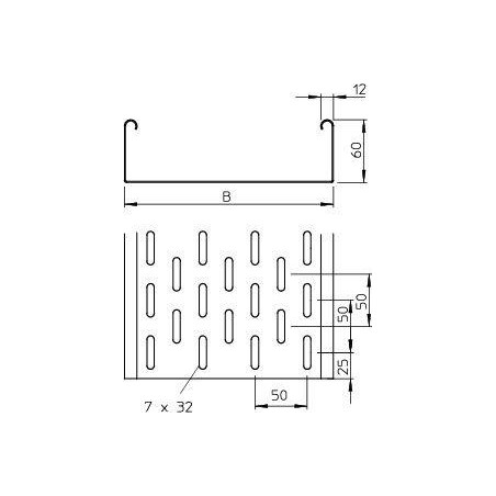 Лоток листовой перфорированный 50х60 L3000 сталь 1мм MKS 605 FS OBO 6055052