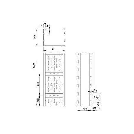 Лоток листовой перфорированный 600х160 L6000 сталь 2мм WKSG 166 FT OBO 6098566