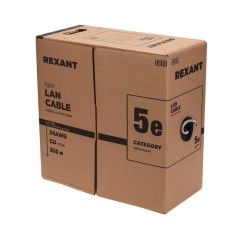 Кабель витая пара F/UTP CAT 5е PVC 4PR 24AWG INDOOR SOLID сер. (уп.305м) LIGHT РФ Rexant 01-0152-R