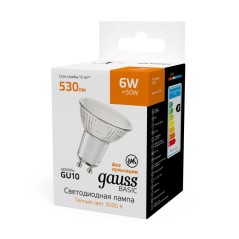 Лампа светодиодная Basic 6Вт MR16 софит 3000К тепл. бел. GU10 530лм GAUSS 10106162
