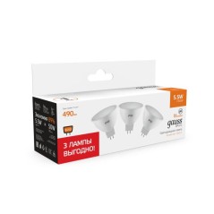 Лампа светодиодная Basic 5.5Вт MR16 3000К GU5.3 490лм (уп.3шт) GAUSS 10135162T