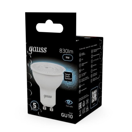 Лампа светодиодная Black 9Вт MR16 софит 4100К нейтр. бел. GU10 830лм GAUSS 101506209