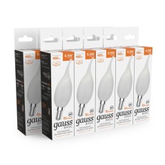 Лампа светодиодная филаментная Basic Filament 6.5Вт Свеча на ветру 2700К Е14 480лм milky GAUSS 1045117