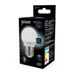 Лампа светодиодная Black 9.5Вт P45 шар 4100К нейтр. бел. E27 950лм GAUSS 105102210