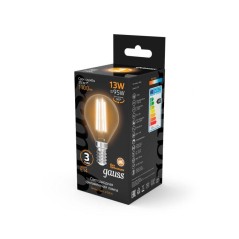 Лампа светодиодная филаментная Black Filament 13Вт P45 шар 2700К тепл. бел. E14 1100лм GAUSS 105801113