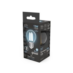 Лампа светодиодная филаментная Black Filament 13Вт P45 шар 4100К нейтр. бел. E27 1150лм GAUSS 105802213