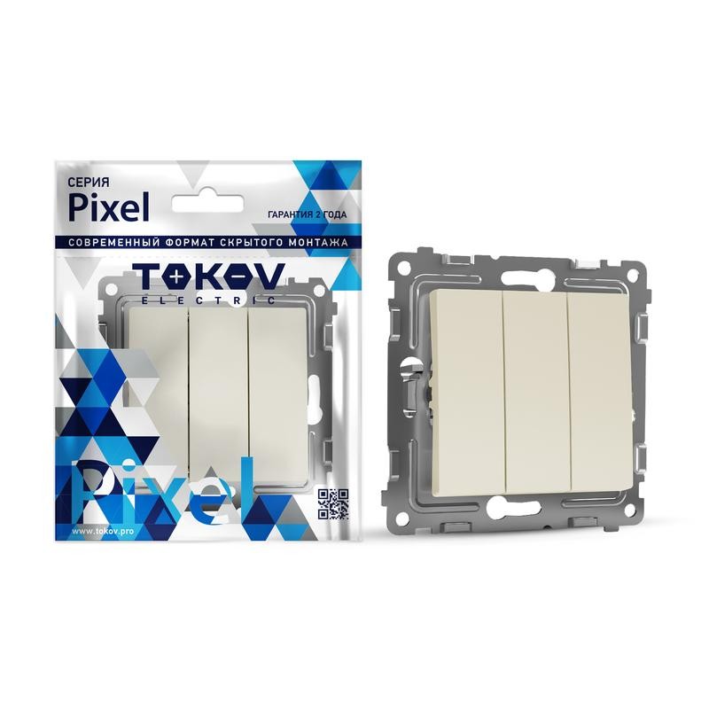 Выключатель 3-кл. СП Pixel 10А IP20 механизм беж. TOKOV ELECTRIC TKE-PX-V3-C02 Выключатель 3-кл. СП Pixel 10А IP20 механизм беж. TOKOV ELECTRIC TKE-PX-V3-C02