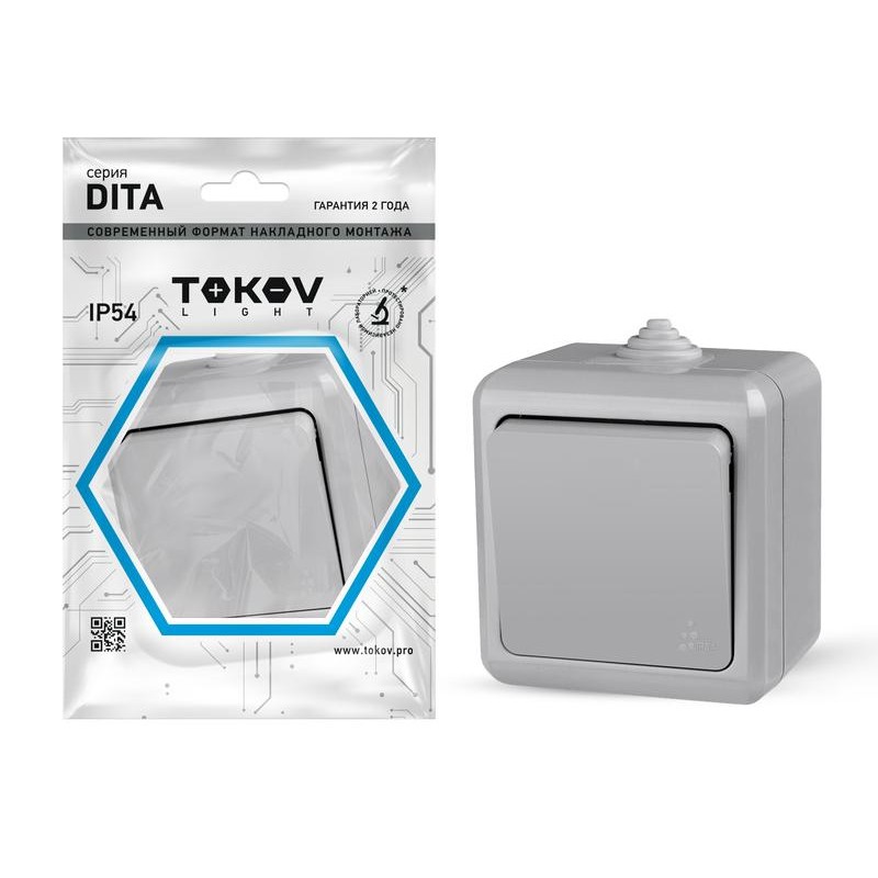 Выключатель 1-кл. ОП Dita IP54 10А 250В сер. TOKOV ELECTRIC TKL-DT-V1-C06-IP54 Выключатель 1-кл. ОП Dita IP54 10А 250В сер. TOKOV ELECTRIC TKL-DT-V1-C06-IP54