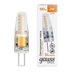 Лампа светодиодная Basic G4 2Вт 3000К 180лм 12В силикон GAUSS 1159712