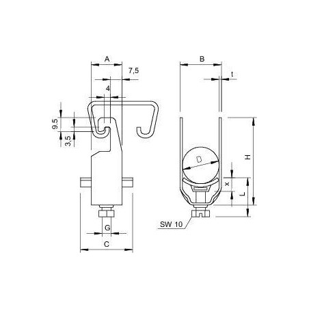 Скоба зажимная U-образ. d40-46мм 2056U 46 FT гор. оцинк. OBO 1175467